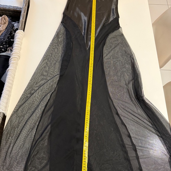 Luxury Lingerie Satin Slip Dress La Vie en Rose Black Maxi – Rhinestone Straps, - Picture 7 of 7